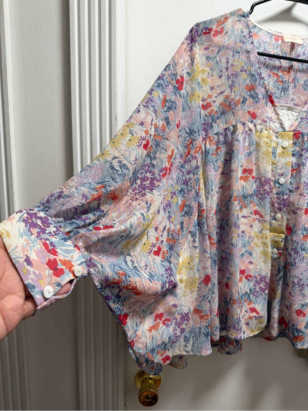 Hailey & Co Balloon Sleeve Multi Floral Lined Oversized Boho Peasant Sz S NWOT - Picture 5 of 10